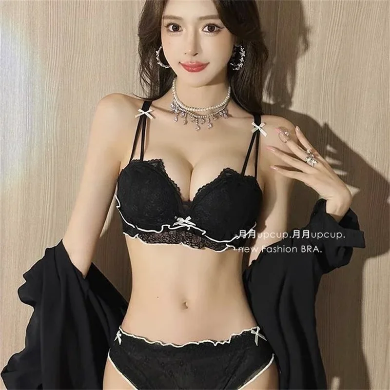 

Ensemble Femme 2 Pieces Sexy Lingerie Sets Lace Mesh Push Up Bras and Panty Set for Women Underwear Black Seamless Bra Lenceria