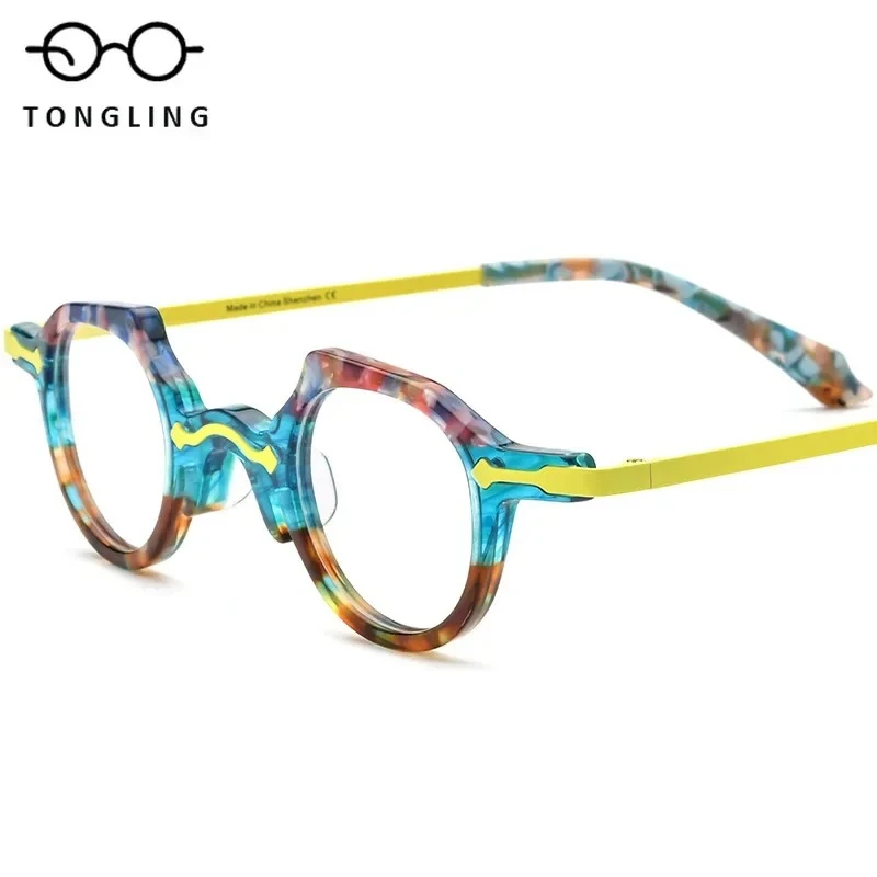 2026 New Model High-Quality Fashionable Men Multi-Color Acetate Alloy Cat-Eye Women Round Casual Personalized Eyeglass Frame