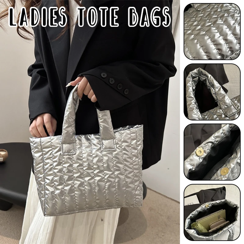 

Ladies Tote Bags Large Capacity Cotton Padded Bag Solid Color Casual Fashion Nylon Elegant For Handbag
