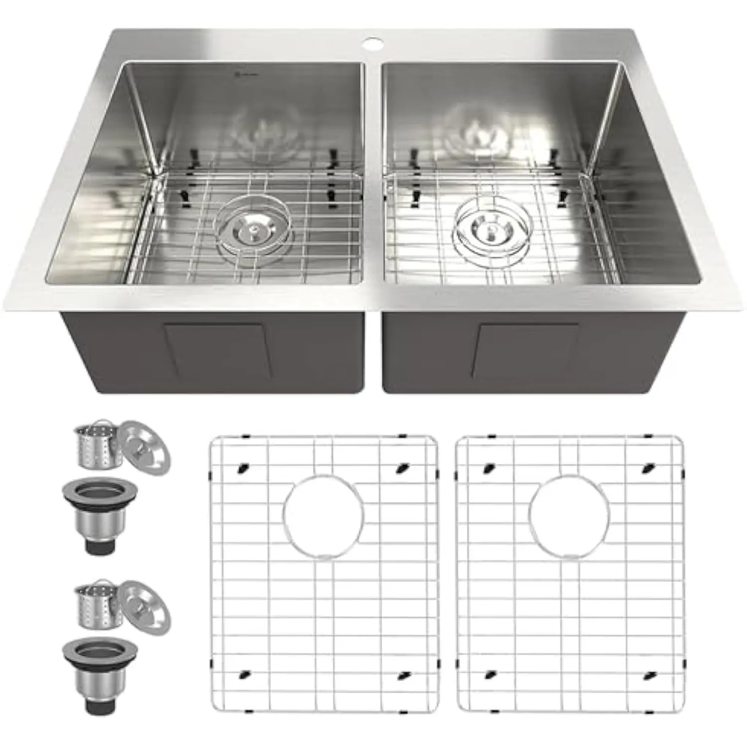 

Mondawe Kitchen Sink 33X22, 33 Inch Drop in Kitchen Sink Double Bowl, Brushed Stainless Steel Top Mount Kitchen Sinks Handcraft