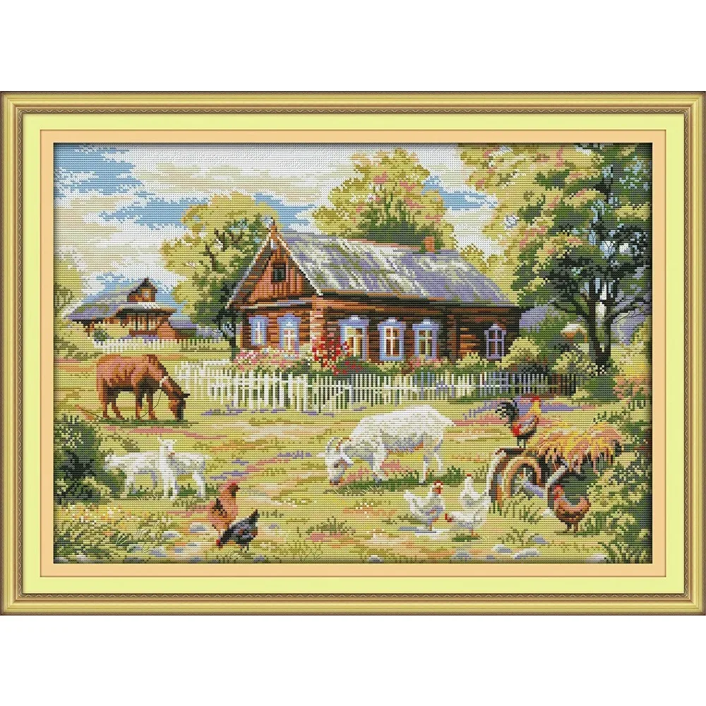 

Joy Sunday Новый набор для вышивки крестом с принтом, легкий узор, набор для вышивки из штампованной ткани Аида, ферма