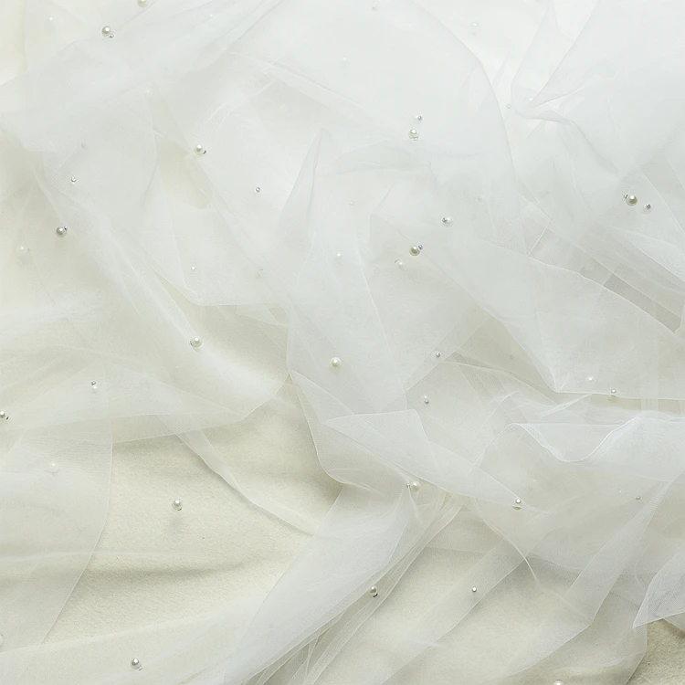 

Delicate Pearl Nail Bead Mesh White Soft High-End Photography Wedding Dress Headwear DIY Fabric for Special Occasions