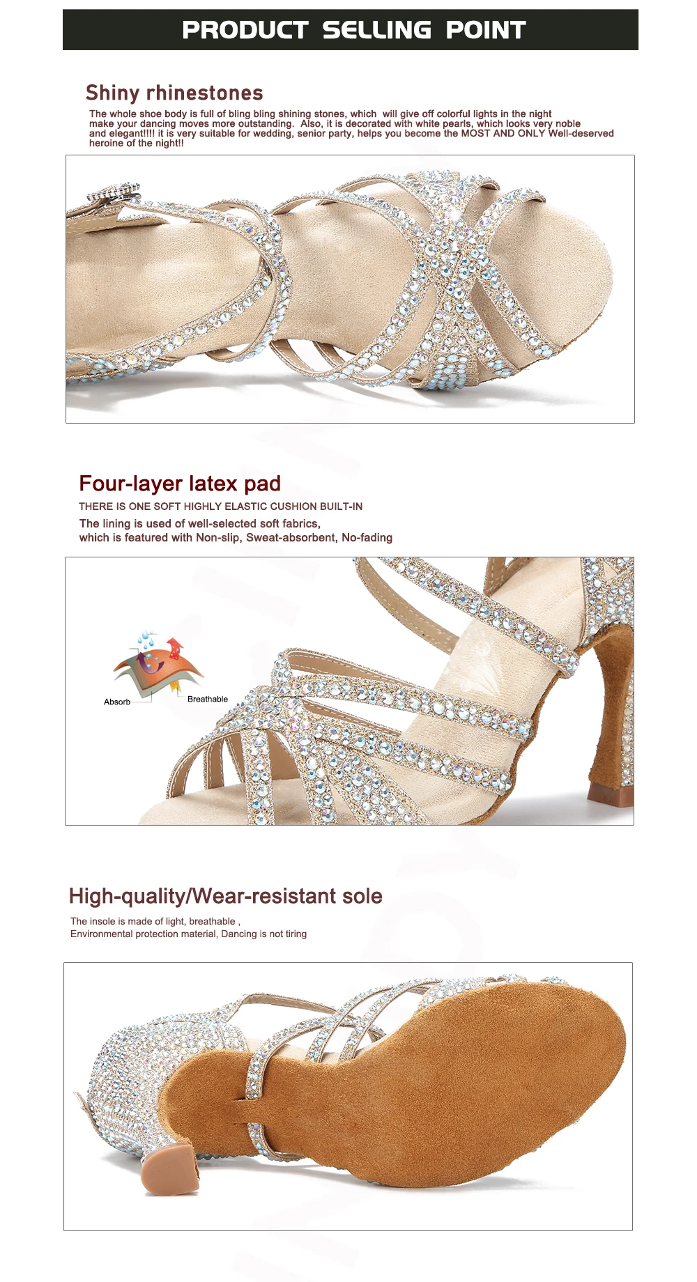 CINMIDY Satin Glitzer Tanzschuhe Damen Strass Latein Tanzschuhe Ballsaal Tanzschuhe High Heels Party Schuhe Damen Hochzeitsschuhe – Detail 6
