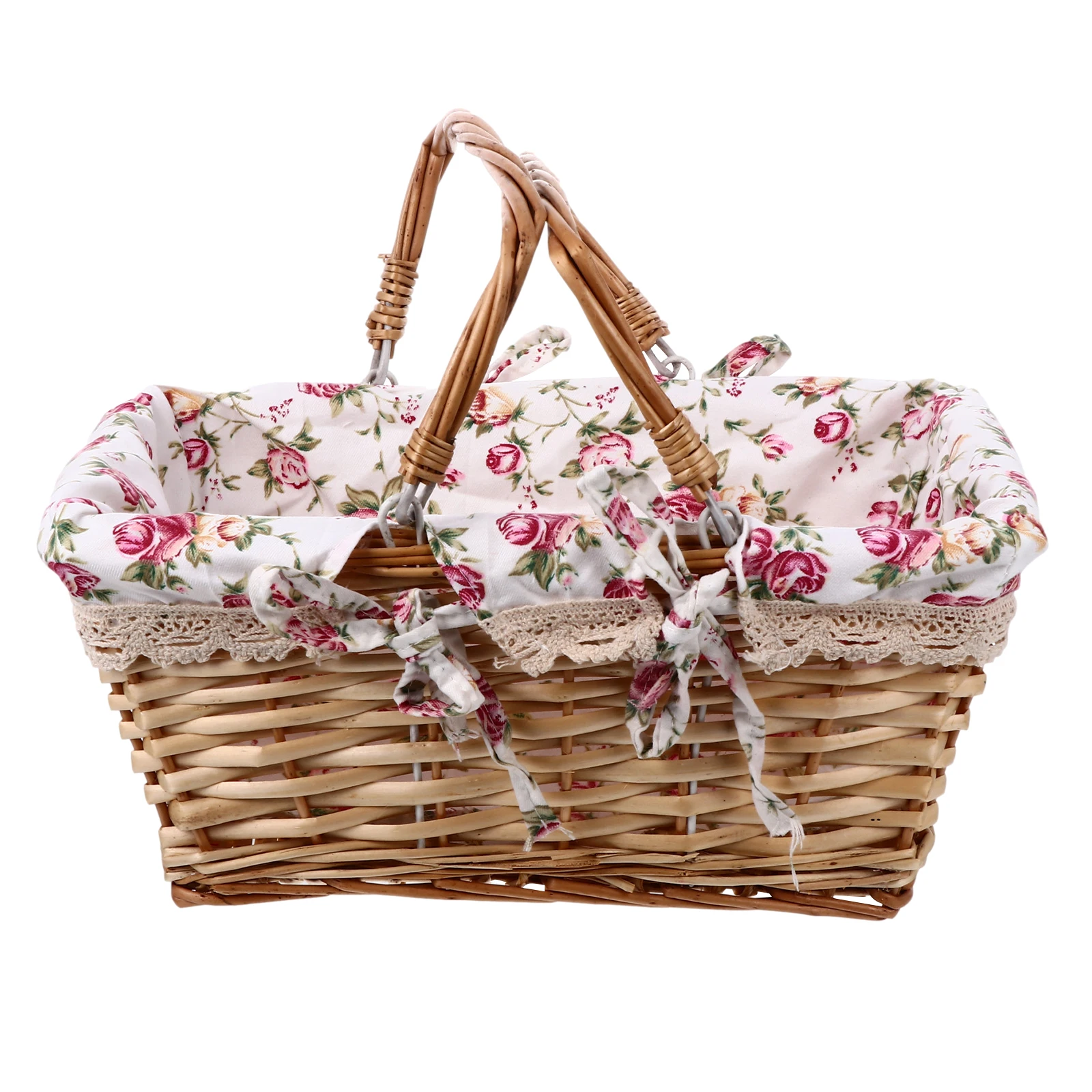 

Storage Woven Rattan Basket Natural Decorative Lining Fabric Picnic Rattan Basket Picnic H made ganizer Safe Durable