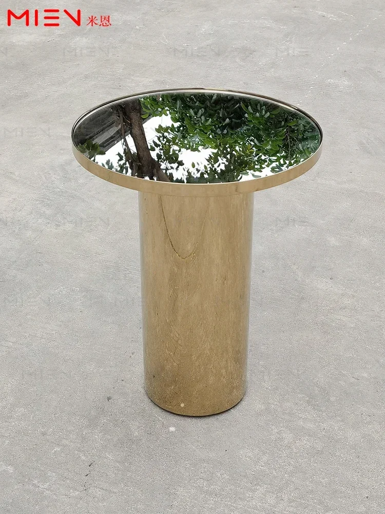 

Modern Light Luxury Sofa Side Table Minimalist Living Room round Silver Mirror Tray Mobile Side Table