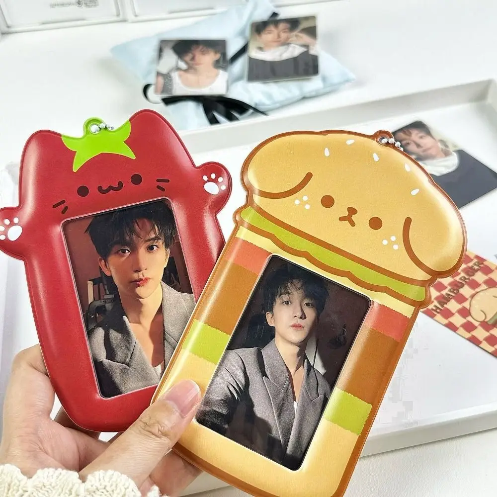 Cartoon Hamburger Dog Photocard Case Student Card Holder Tomato Cat Photo Card Holder Idol Photos Protective Cover Bag Keychain