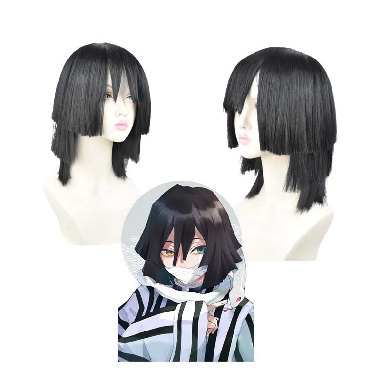 

Obanai Cosplay Wigs Anime Short Black Wig Character Cosplay for Demon Slayer: Kimetsu no Yaiba for Synthetic Hair Hallowe