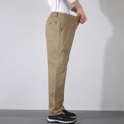 Spring Autumn Men's Clothing Pockets Button Elastic High Waisted Fashionable Casual Straight Pencil Cargo Trousers Vintage Pants