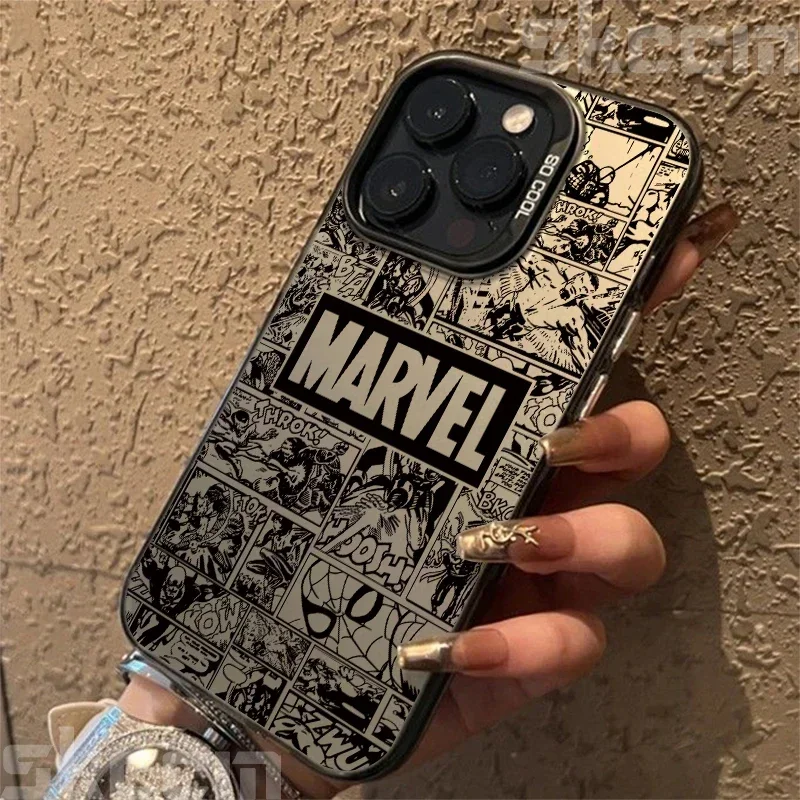 Custodia per telefono con logo Marvel per iPhone 16 Pro Max 14 15 11 12 13 7 8 Plus XR X XS Spiderman Ironman Custodia rigida IMD antiurto