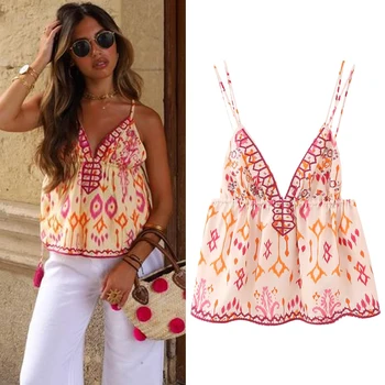 بلوزة HXAO للسيدات بدون أكمام وكاميس مشد قصير مع أشرطة بلوزة نسائية صيفية مفتوحة من الخلف مكشوفة الأكتاف مع ربطات عنق 2024