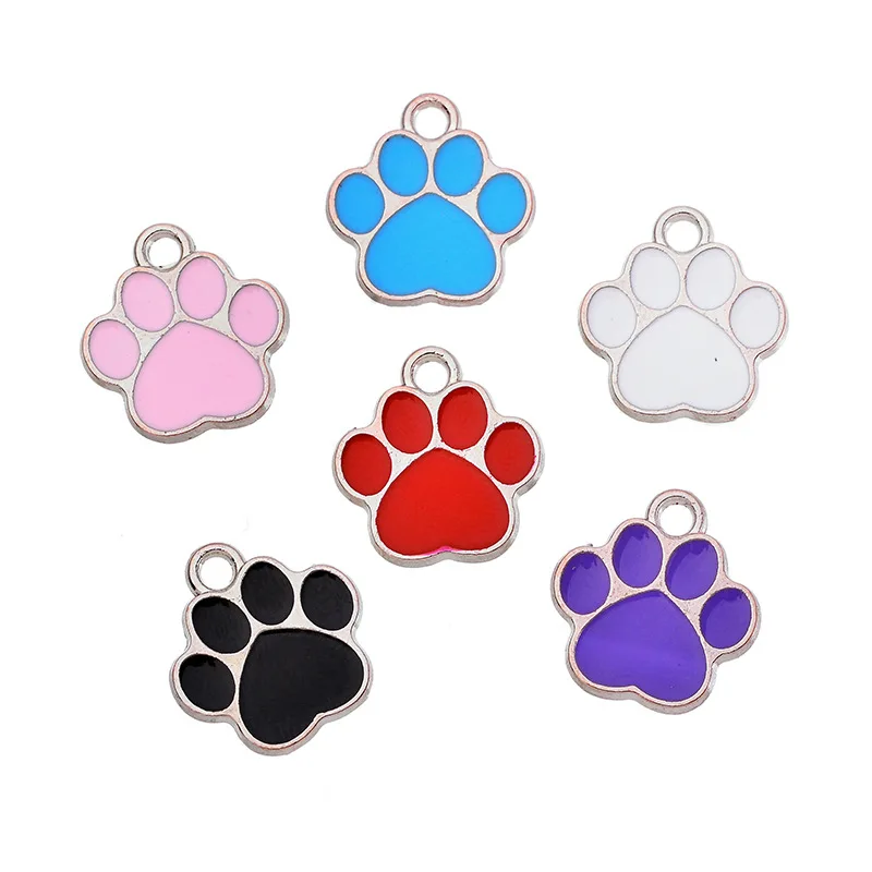 20 pcs/lot Fashion Silver Alloy Enamel Paw Pendant Accessories Charms for Women, Earrings/Necklace Handmade DIY Jewelry