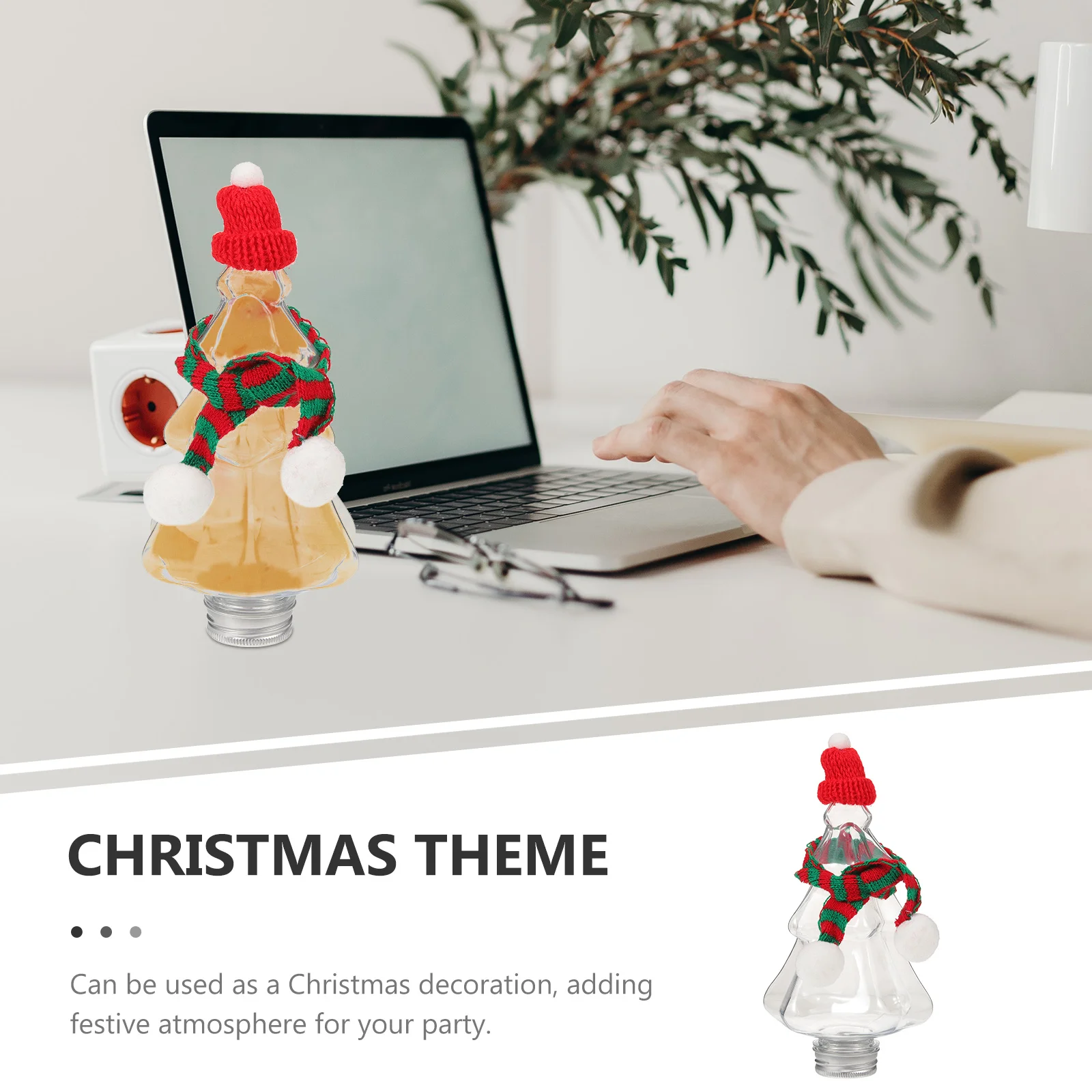 

6 set Christmas Decoration Bottles 600Ml Xmas Tree Shape Pet Empty Juice Bottles For Milk Tea Yogurt Candy Storage Reusable