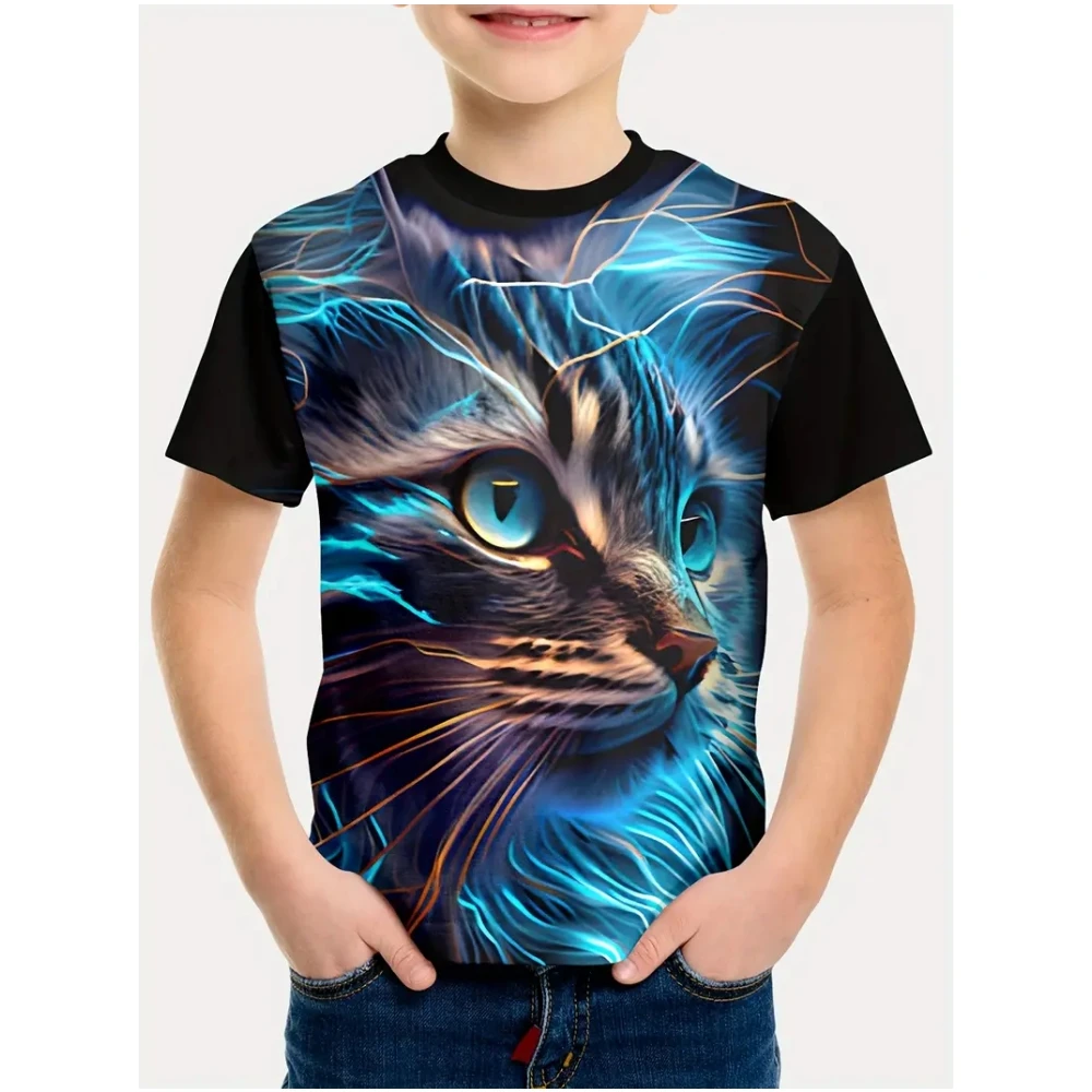 Kinder Kleidung Sommer Kurzen Ärmeln Tops 3D Druck Coole Katze Grafik T Shirts Outdoor Fashion Street Style Kinder jungen Kleidung – Detail 5