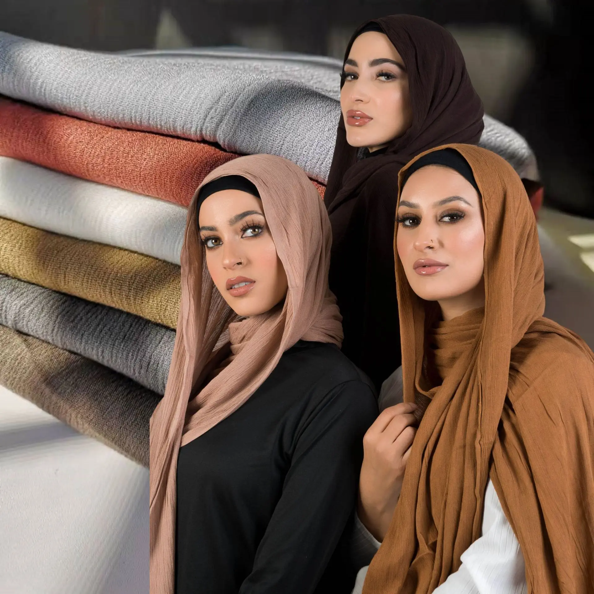 New 100% Rayon Scarf For Men Women Girls Solid Color Wrinkle Cotton Sunscreen Scarves Soft Shawl Fashion Lady Wrap Shawls