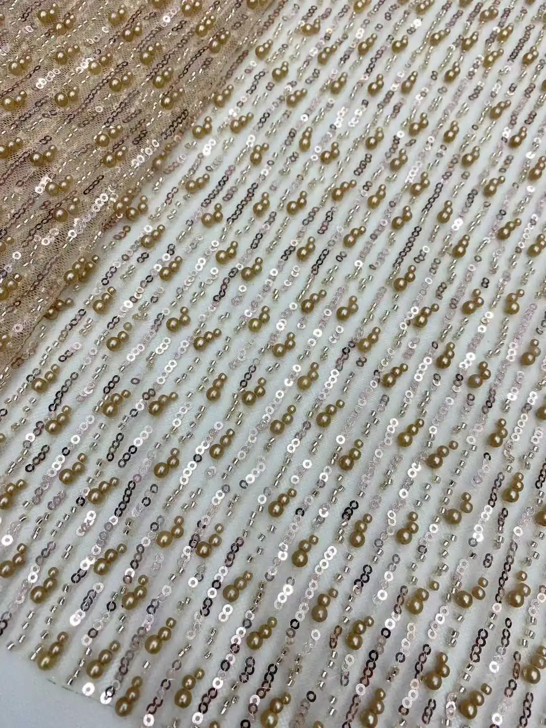 

Hot Sale Handmade Embroidery Net Lace Beads Sequins Fabric For Women Party Evening Dress Africa Design,High Quality