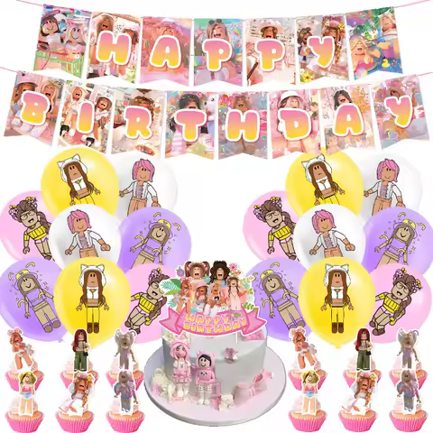 4Pcs Game Roblox Birthday Party Decorations Flag Banners Cake Toppers Balloons Spiral Pendants Invitation Cards Decorative Items