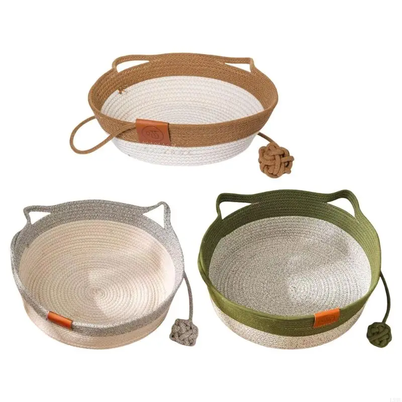 

L9BE тканая корзина для кровати для домашних животных, устойчивая к царапинам мультяшная тематический коврик с котятами, кровать