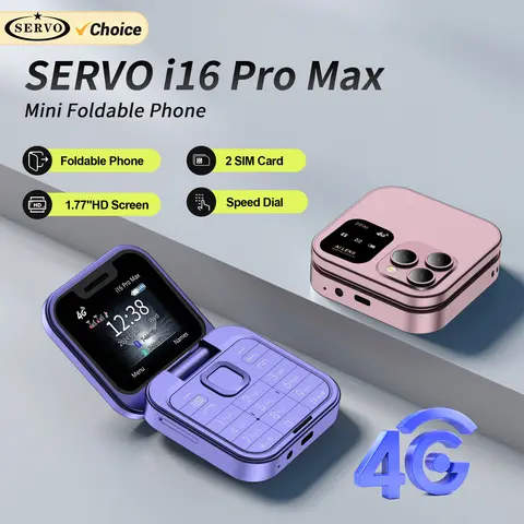 새로운 서보 i16 Pro Max 소형 플립 휴대 전화 4G 네트워크 듀얼 SIM 대기 통화 녹음 속도 다이얼 FM 1.77