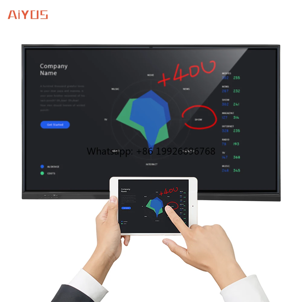 سعر الجملة 43 بوصة حامل أرضي مع عجلات سبورة بيضاء تفاعلية 4K لوحة ذكية لمؤتمر الشركة