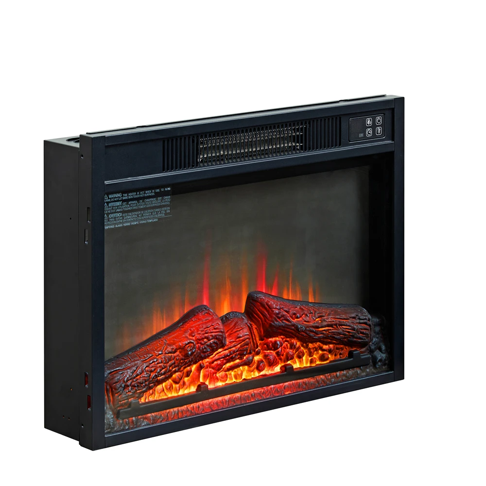 Electric Fireplace, 3DInfrared Black Fireplace Electric Insert Heater, with IR Remote Control, Glass View, Adjustable Flames