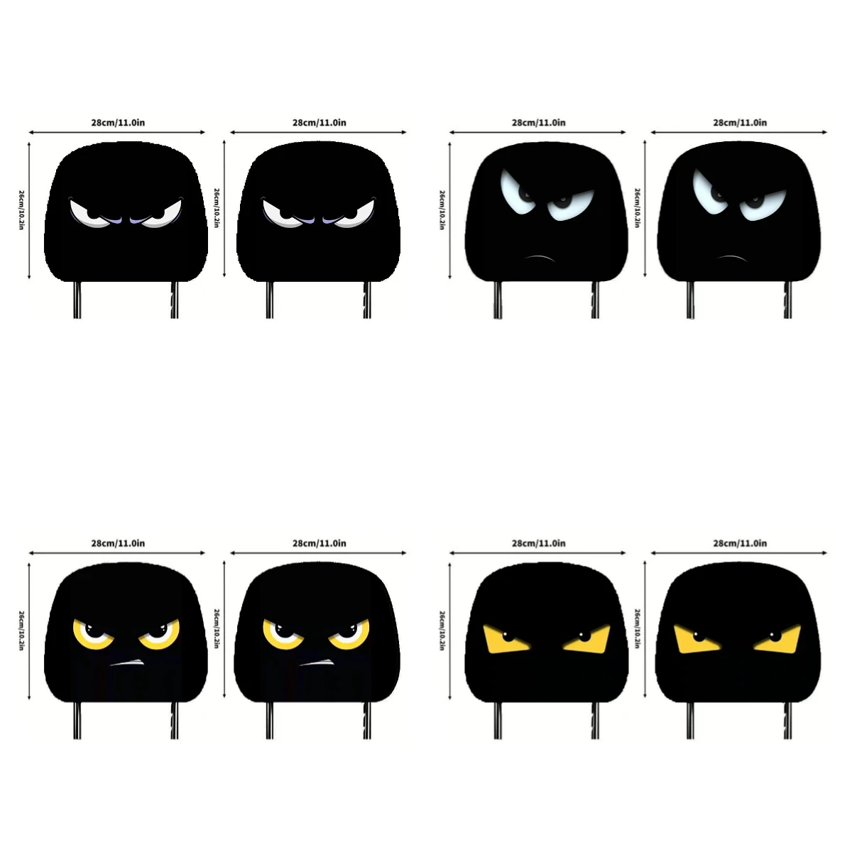 New serious eye expression parody fun car headrest cover, all-season compatible black cool elastic style, novel and funny