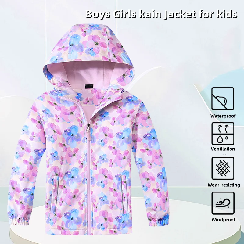 Boys Girls Jackets Lightweight Waterproof Hooded Raincoats Windbreakers for Kids Children\'s Softshell Coat Outdoor Sports Jacket