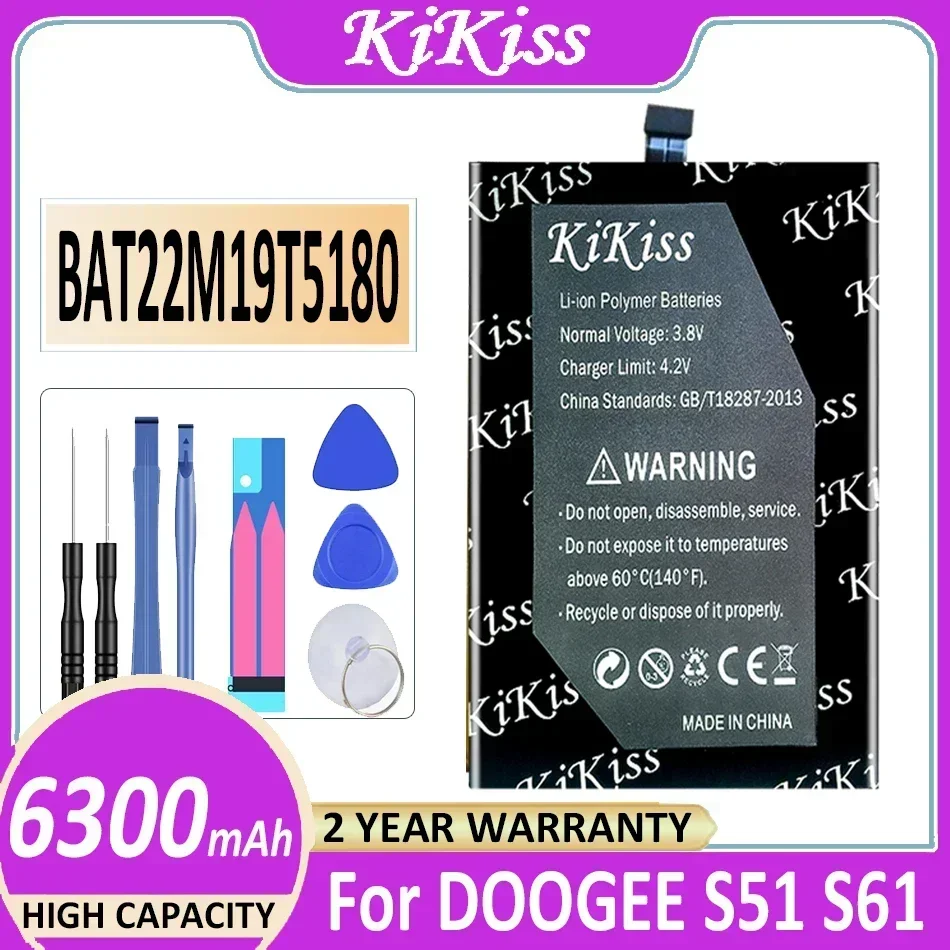 KiKiss Battery BAT22M19T5180 (S51 S61) 6300mAh For DOOGEE S61 S51 Mobile Phone Bateria