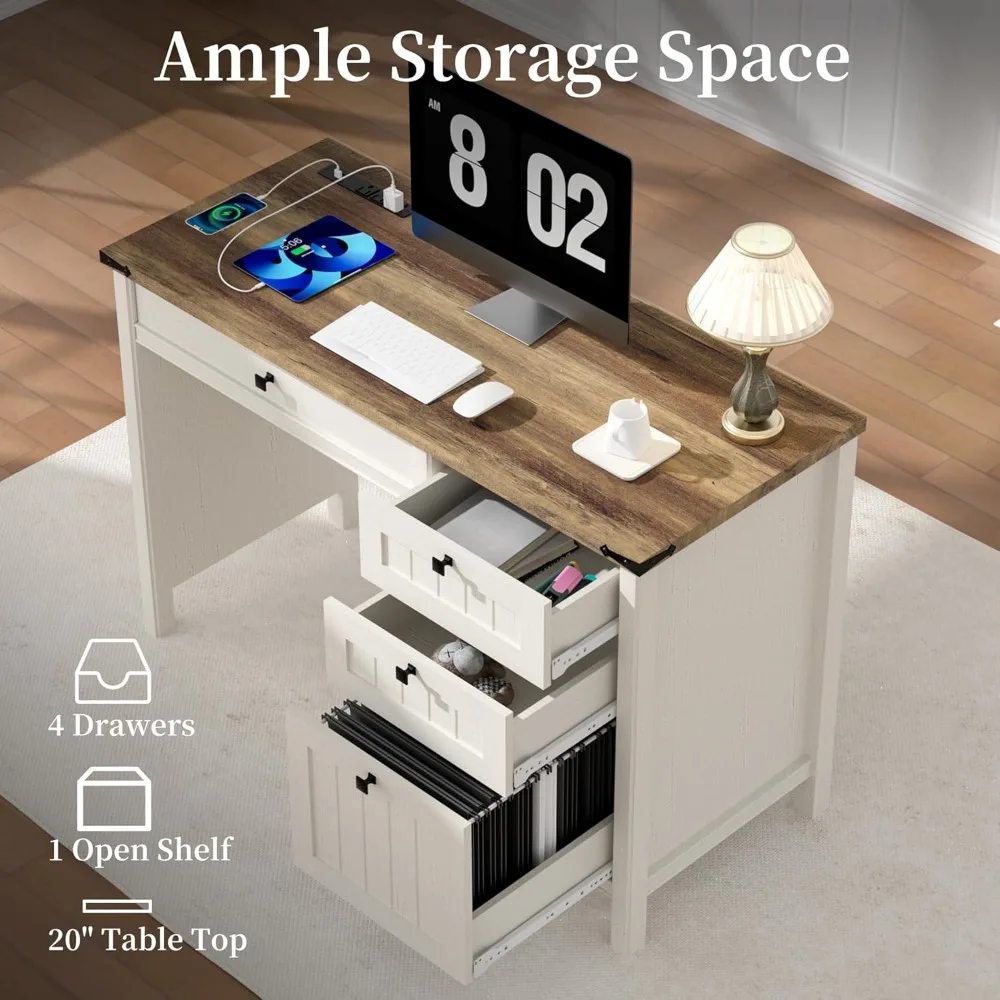 مكتب تنفيذي، مكتب كمبيوتر المزرعة مع أدراج وخزانة، مكتب منزلي لمساحة عمل الكتابة ودراسة العمل (أبيض، 45 بوصة) #3