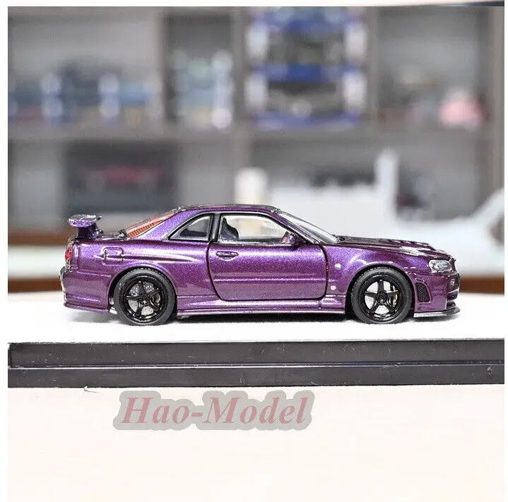 PGM 1/64 For Nissan GTR R34 Z TUNE Car Model Alloy Car Diecast Simulation Toy Boys Birthday Gift Hobby Display Collection Purple