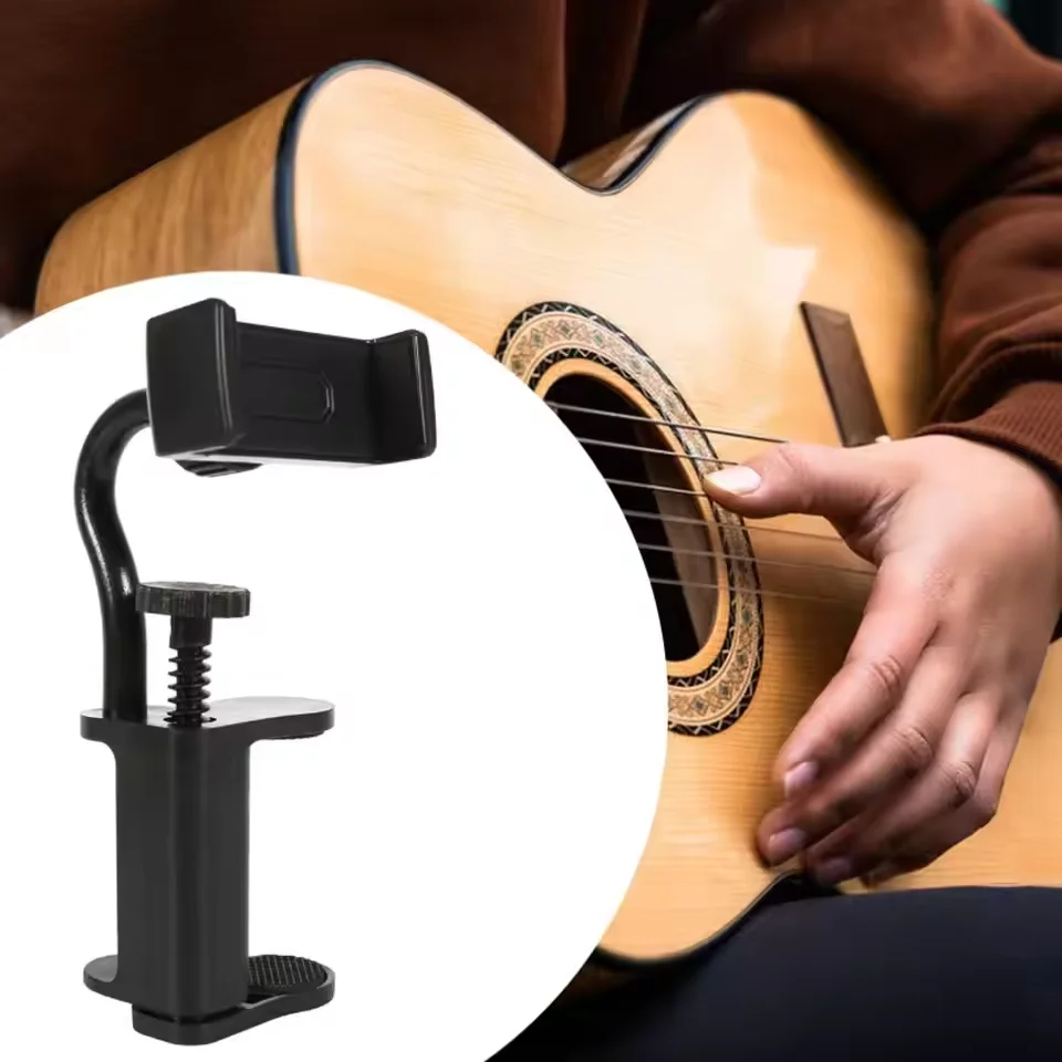 Guitar Phone Holder 360° Rotating Cell Phone Musical Stand Hand-Free Adjustable Phone Mount for Guitars/Ukulele Recording Stream