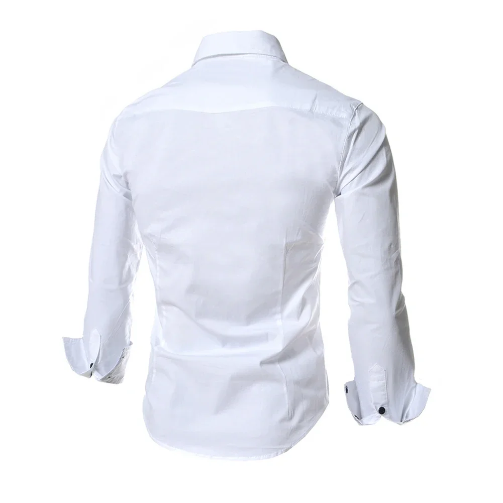 

Men's Long Sleeve Button Down Shirt Business Formal Dress Code Compatible Casual Slim Fit Top Made of Polyester for All Seasons