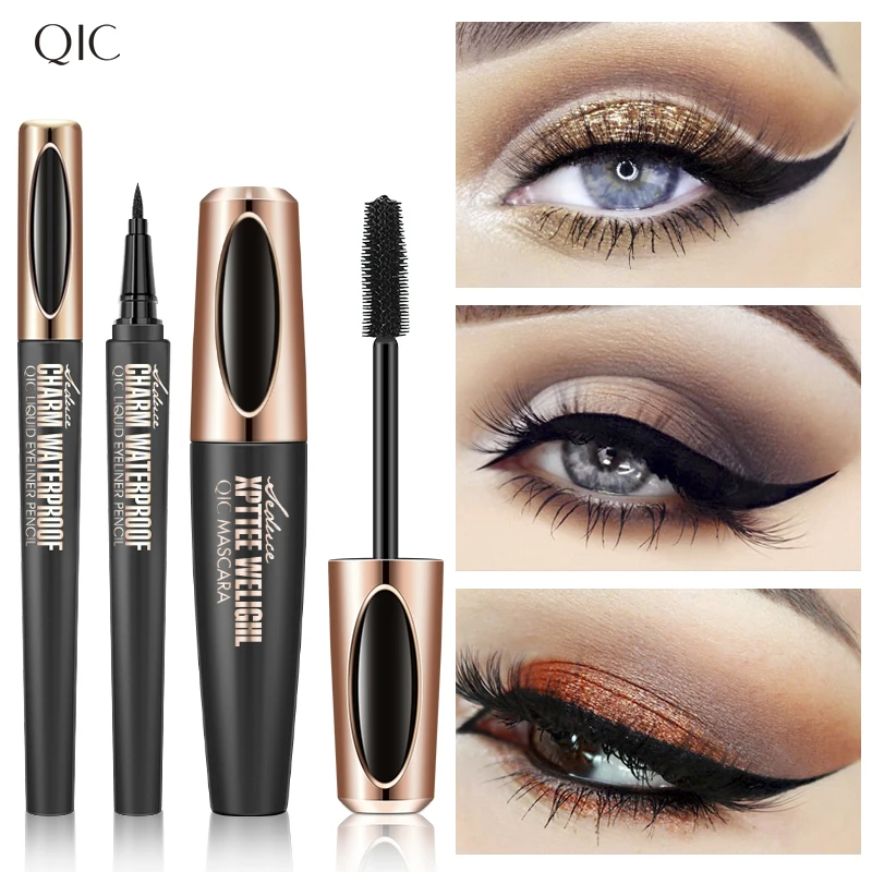 Liquid Eyeliner Pencil 4D Waterproof Mascara Set Cosmetics Eye Liner Thick Curling Mascara Eyebrow Pencil Eyes Makeup