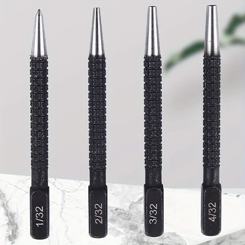 4 Pieces of High-speed Steel Nail Fixer Black Drilling Manual Locator Punching Center and Dot Punch (1/32 