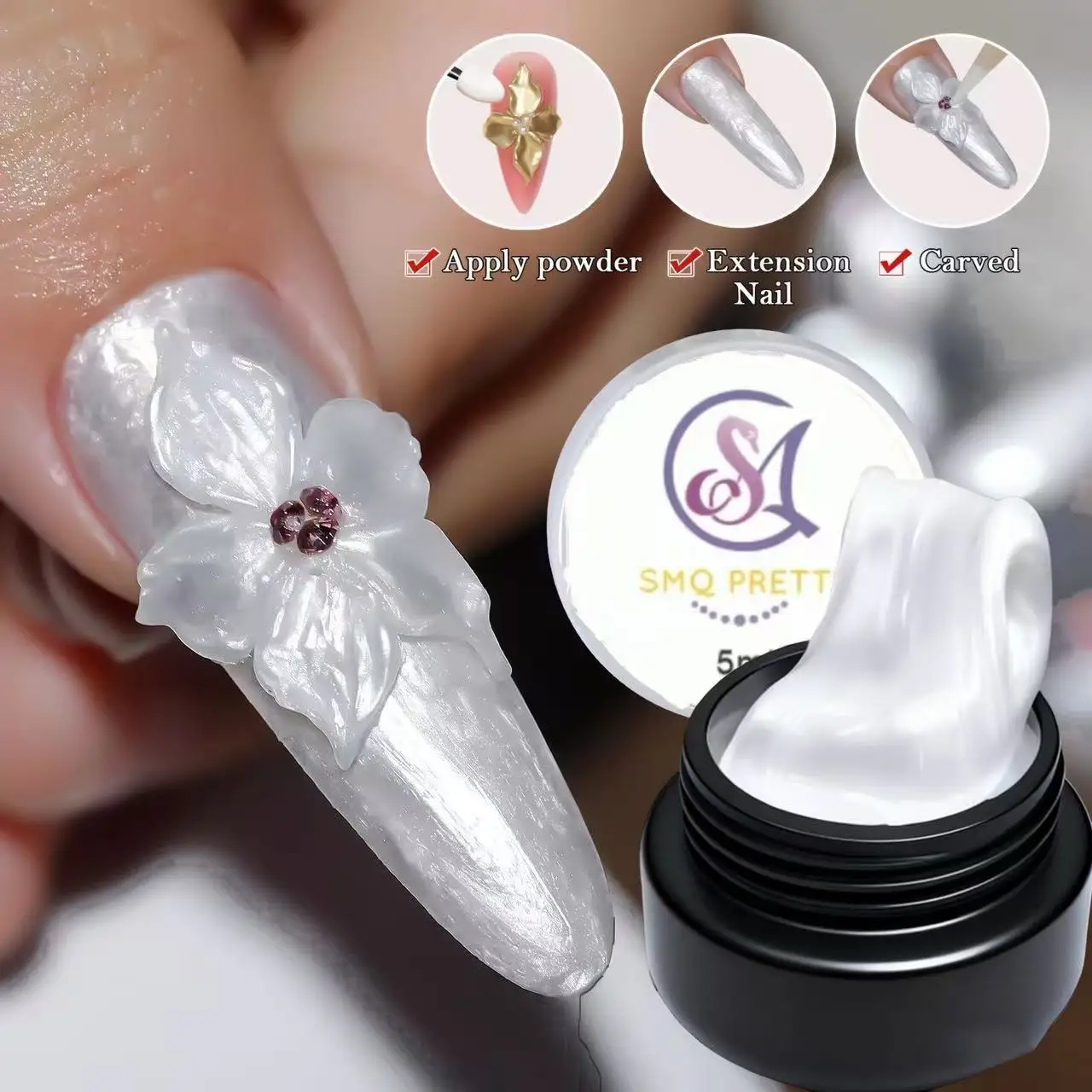 

SMQ5ml White Non Stick Hand Carved Gel Nail Polish for 3D Shaping Nail Art Solid Pearl Satin Gloss Gel for Nail DesignDecoration