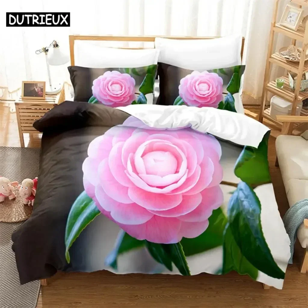 Pink Rose Green Leaf Supplies Set Duvet Cover Set Bedding Sets For Adults Bed With Pillowcases No Filling Luxury Birthday Gifts