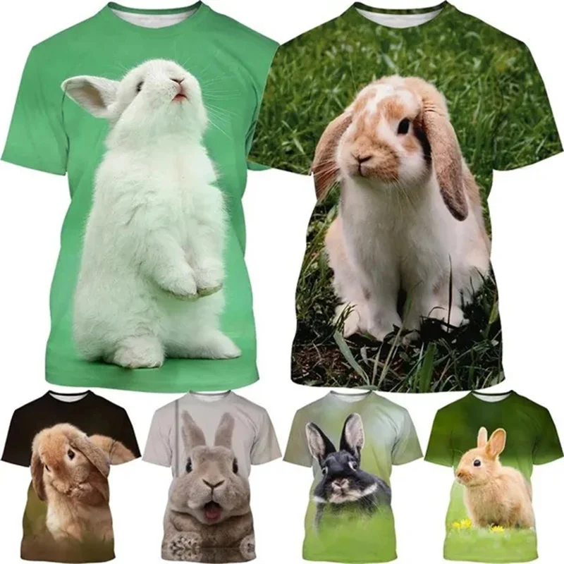 New 3d Cute Rabbit Printed Cartoon Animal Graphs T Shirts For Men Women Fashion Streetwear Short Sleeves Kid Funny Tees Tops