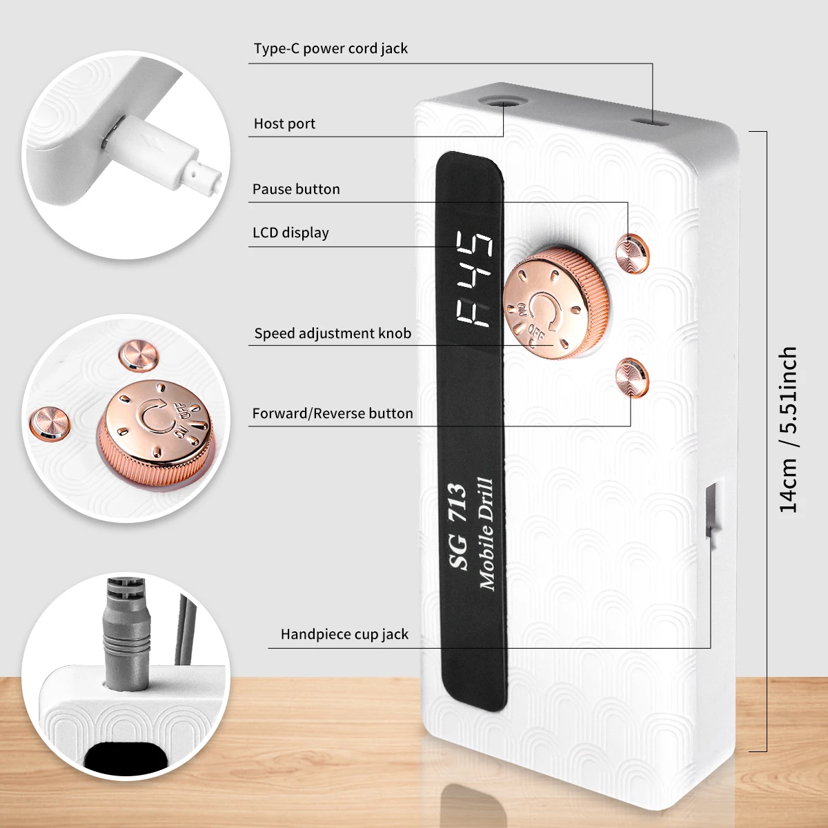 45000RPM elektryczna wiertarka do paznokci niski poziom hałasu akumulatorowa maszyna do polerowania żelu do paznokci nadaje się do narzędzi do salonu paznokci