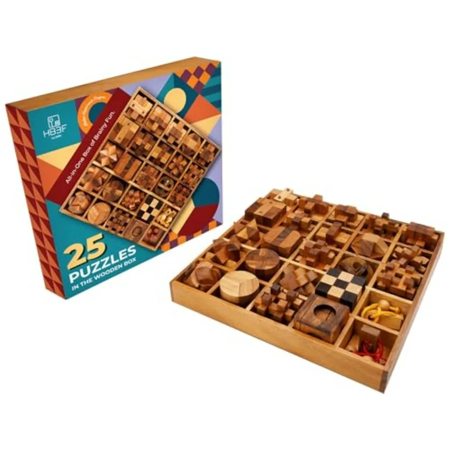 

25 in 1 Wooden Brain Teaser Puzzles for Adults Teens Interlocking 3D Mini Wood Mind Games Hand and Mind Puzzle Assembly Disenta