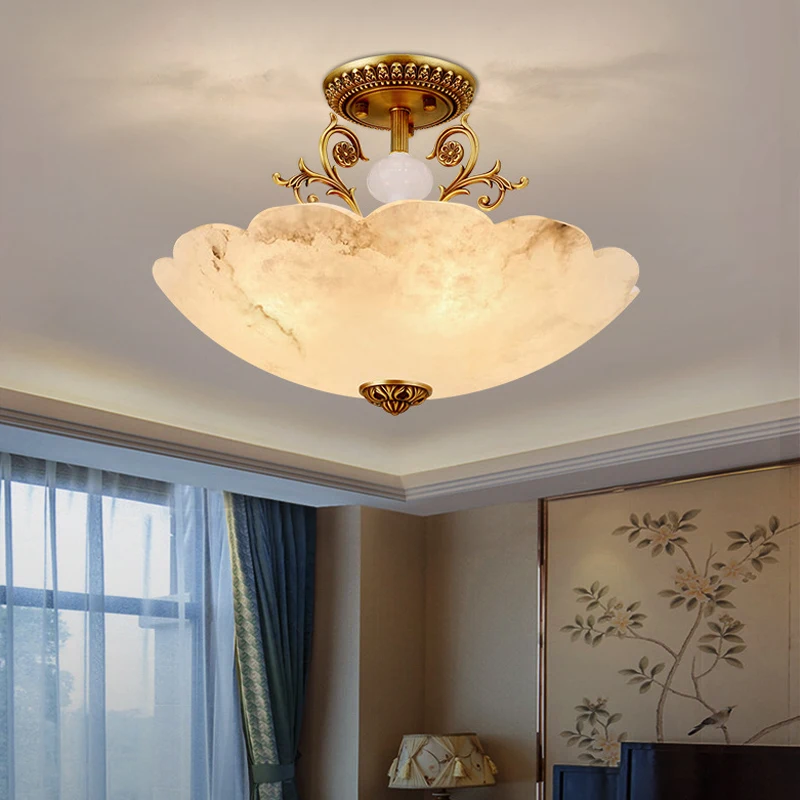 

Spanish Marble Pendant Lamp Over Dining Table Europe Brass Living Room Bedroom Hanging Light Study Corridor Illumination