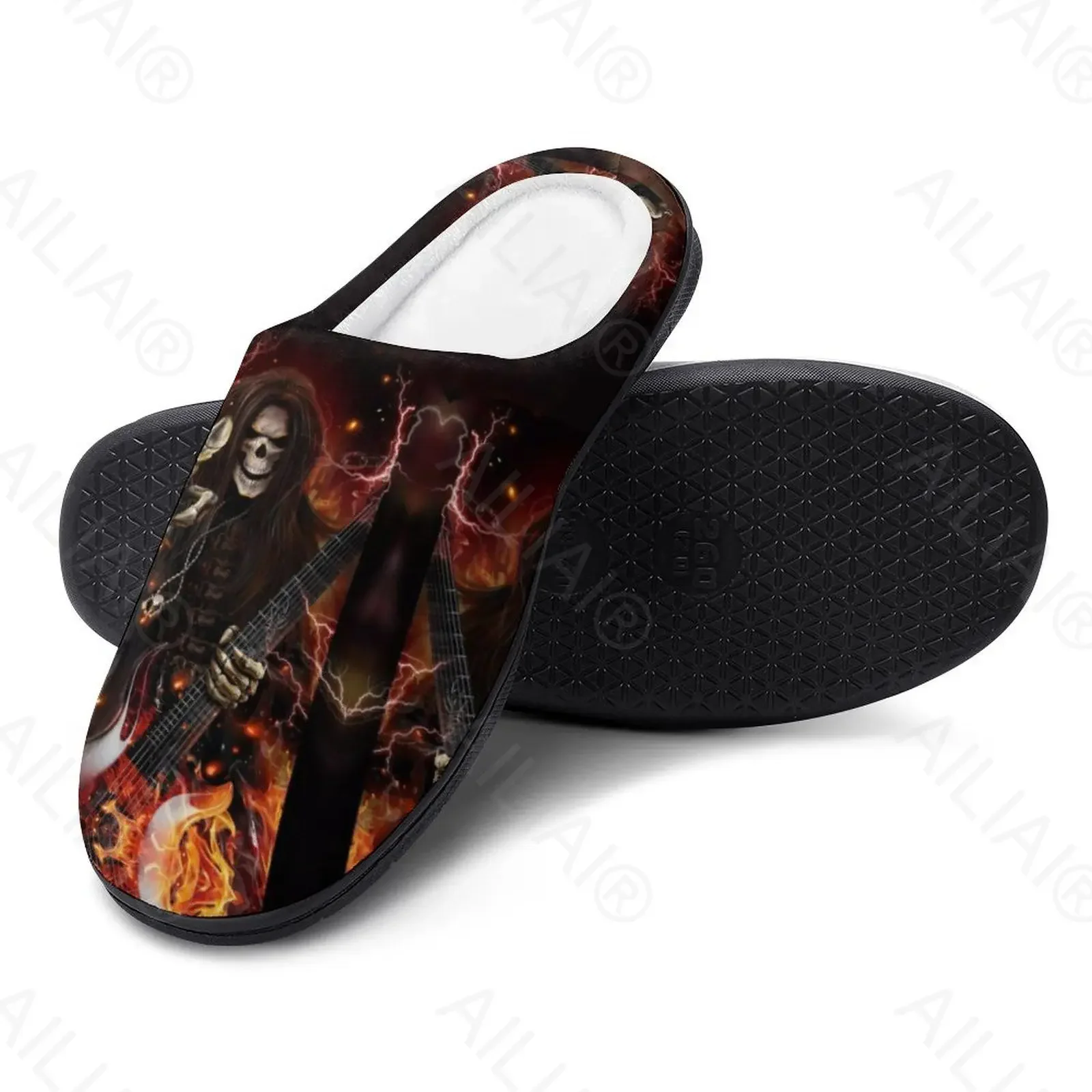 Heavy Metal Rock Skull Guitar Grim Reaper Gothic 4 Sandals Plush  Casual Keep Warm Shoes Thermal  Mens Womens Slipper Ladies A