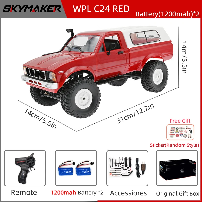1/16ラジコンカー　WPL　C24-1　レッド　ピックアップトラックタイプ Amazon.co.jp: WPL C-24 2.4GHz 1/16 ピックアップトラック ラジコン