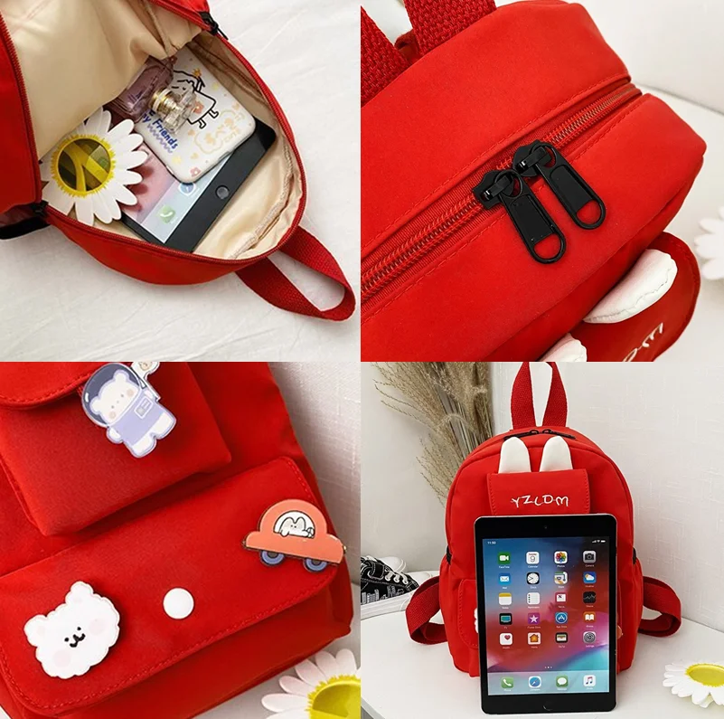 2022 New Children School Bags Cute Rabbit Ears Solid Color Boys Girls Zipper Backpack