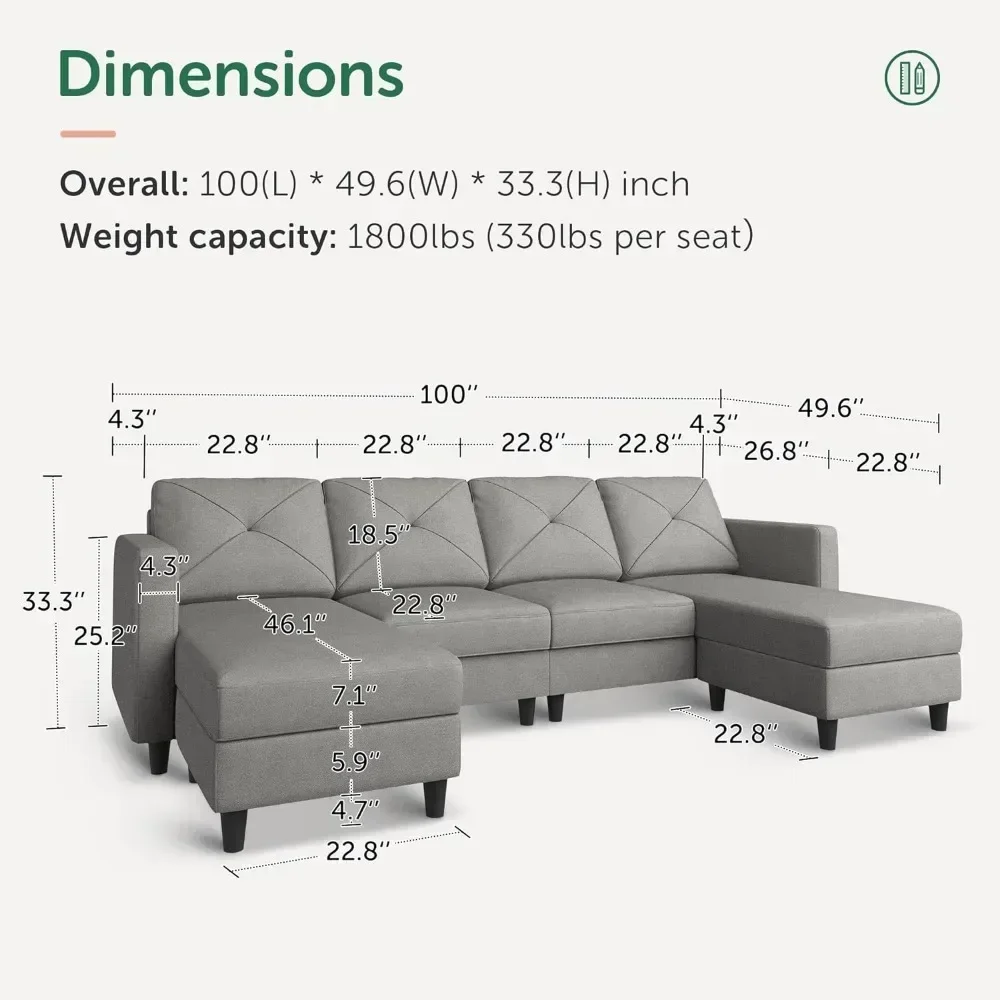 

-Convertible Sectional Sofa With Storage Seat 6 Seat Sofa With Reversible Chaise U Shaped Sectional Couch For Living Room Sofa