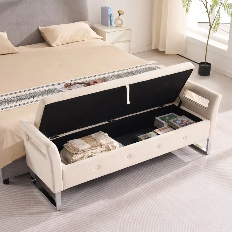 

#Modern Soft Fabric Storage Bench With Armrests Entryway Bench End Of Bed Ottoman Chest For Bedroom Home Furniture