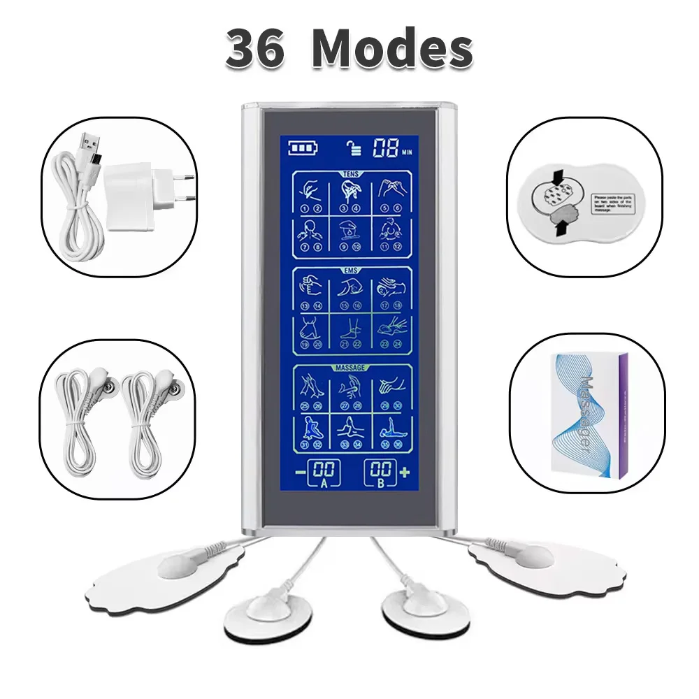 TENS Electric Muscle Stimulator EMS 36 Mode Body Arm Back Massager Physiotherapy Slimming Machine Muscle Massage Relaxation