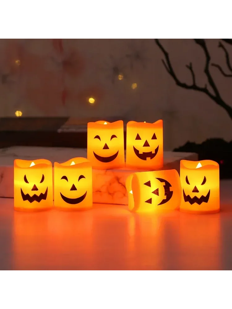 6 قطعة LED ضوء شمعة بطارية تعمل بالطاقة اليقطين الجمجمة شبح مخيف ضوء هالوين حفلة ديكورا أجواء أضواء الشموع الإلكترونية #4