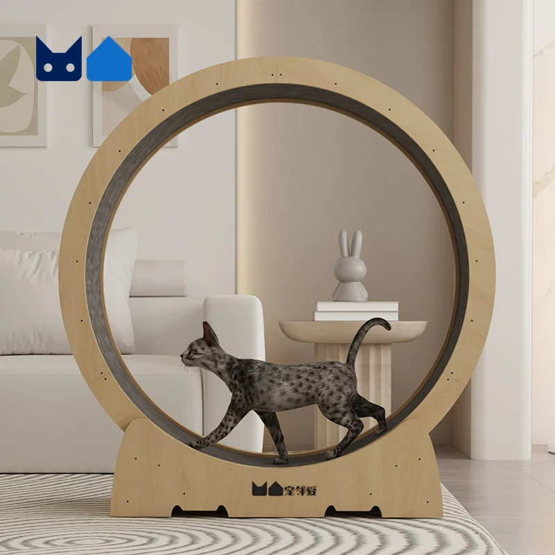 Cat Treadmill Silent Cat Running Wheel Exercise Cat Climbing Solid Wood Roller Pet Dog Fitness Toy Free Installation