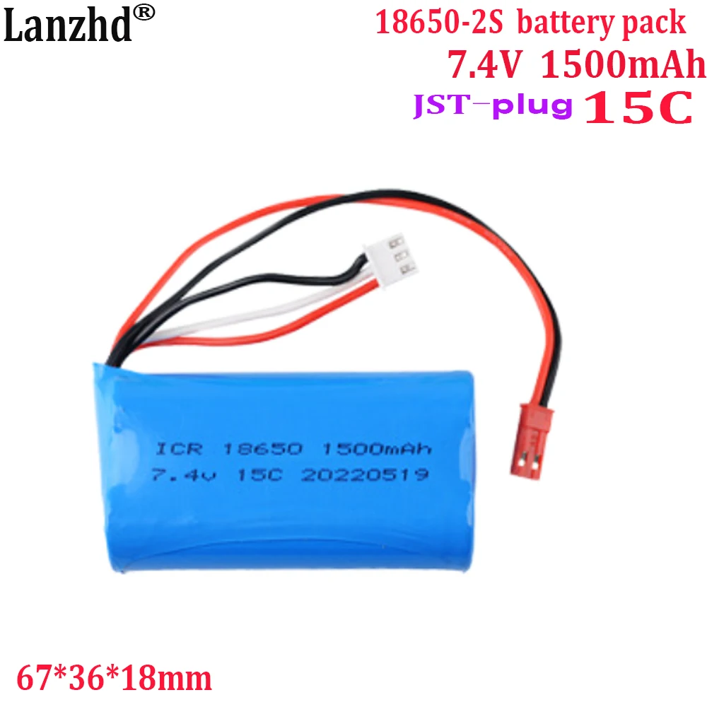 7.4V battery pack 18650 2S 15C 1500mAh For remote control vehicle Power car Jump Starter Tools ships model toys with JST plug