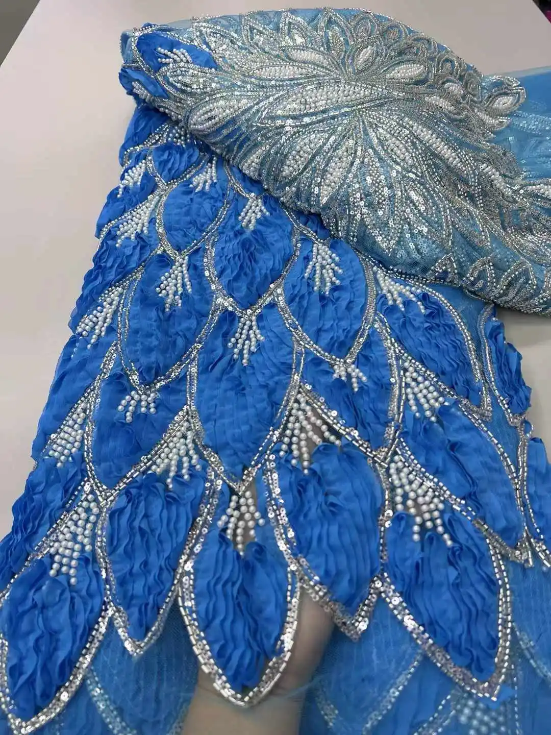 Africa Nigerian Beaded French Mesh Lace With Sequins High Quality 2025 Embroidery Lace Sequins Lace For Wedding Dresses Women