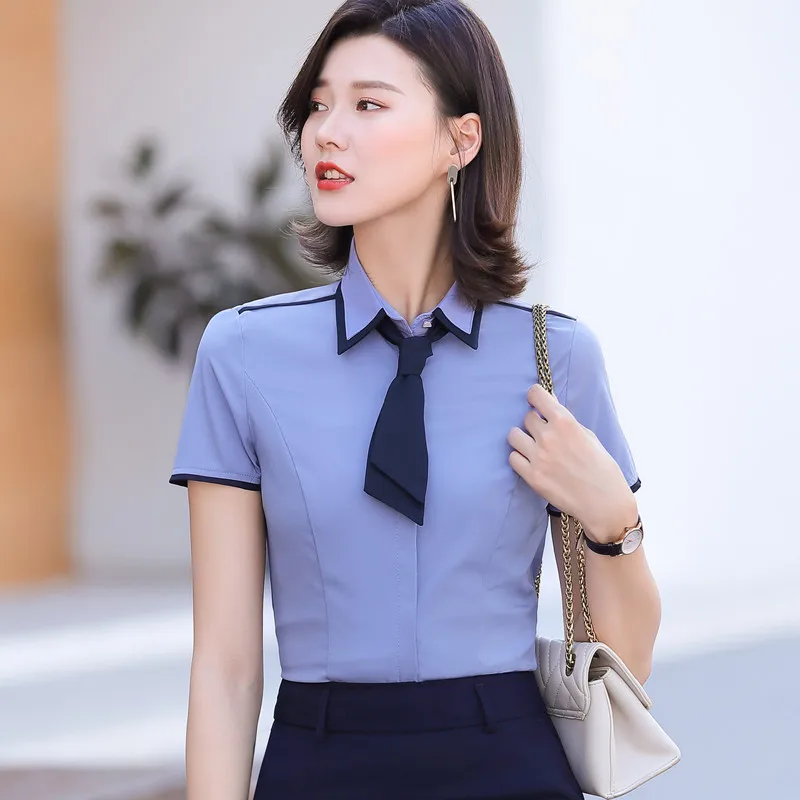 NAVIU New Summer Style White Shirts For Women Elegant Fashion Interview Slim Top Blouses Formal Office Ladies Work Wear Gray